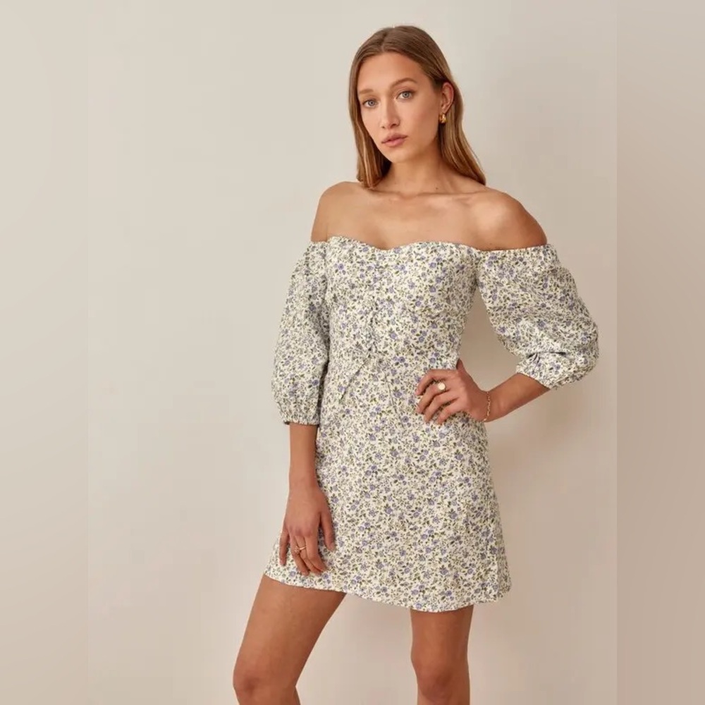 Reformation Kathryn Linen Floral Mini Dress size 8